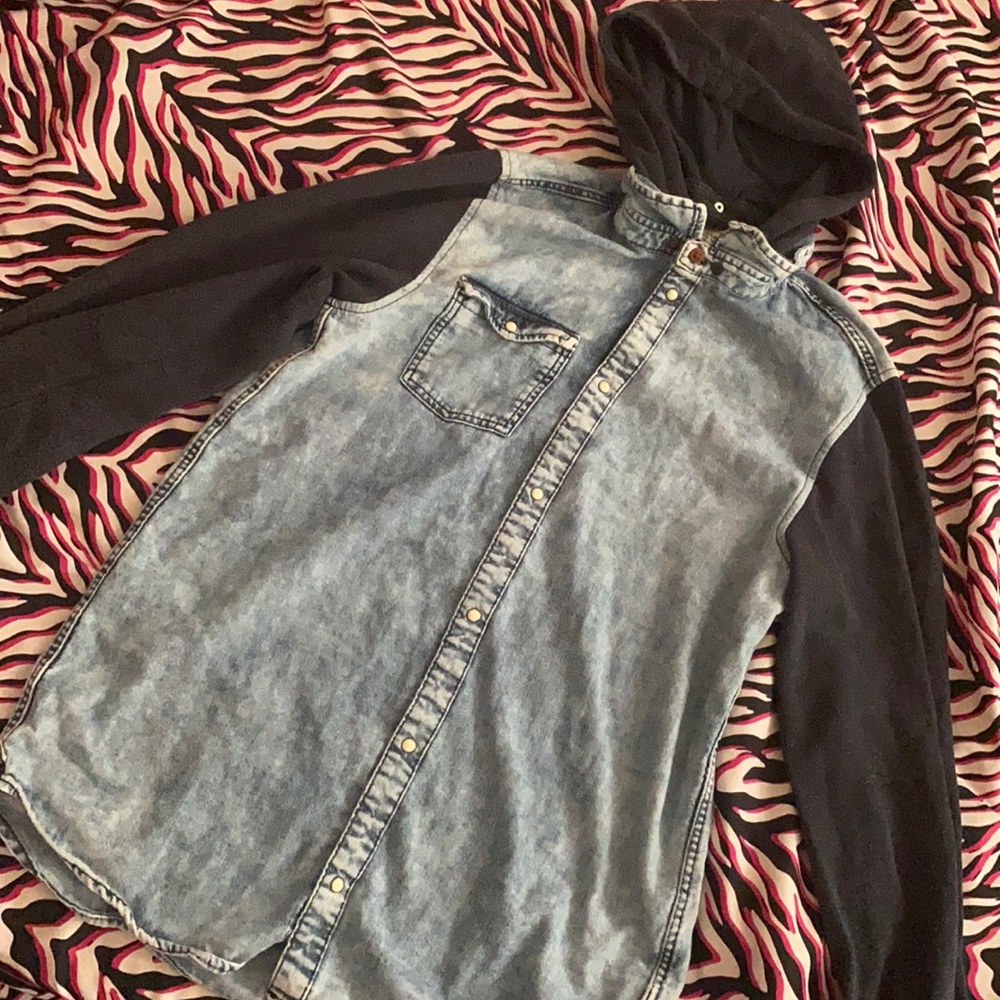 Denim Long Sleeve Jacket W/ Detachable Hood